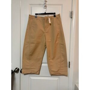 Maeve Anthropologie Tan Wide Leg Cropped Utility Pants Khaki Size 14 NWT
